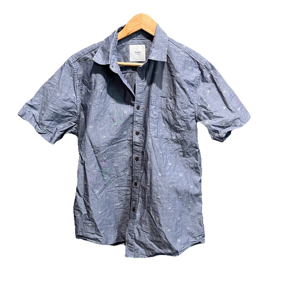 Katin Blue Short Sleeve Floral Men's‎ Casual Button Down Shirt Size Small